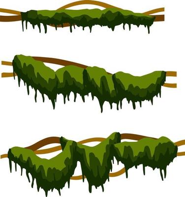 Set of branches with moss and green grass