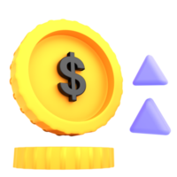 Perte de profit des pièces d'un dollar d'or illustration 3d png