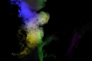 Abstract smoke isolated on black background,Rainbow powder photo