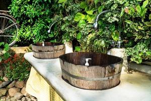 wooden sinks vintage in the garden photo