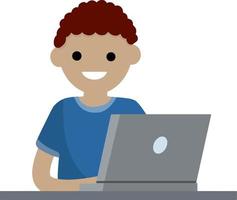 hombre con laptop. hombre feliz sonriendo vector