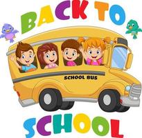 De vuelta a la escuela. niños felices montando en el autobús escolar