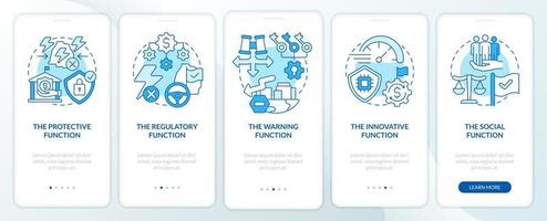 Economic security functions blue onboarding mobile app screen. Protection walkthrough 5 steps graphic instructions pages with linear concepts. UI, UX, GUI template. vector