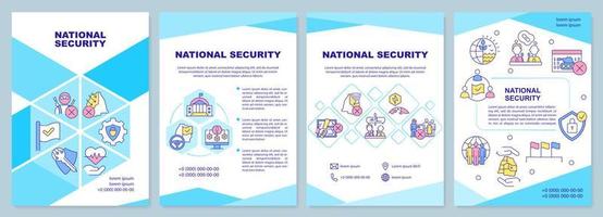 National security blue brochure template. State protection. Leaflet design with linear icons. 4 vector layouts for presentation, annual reports.