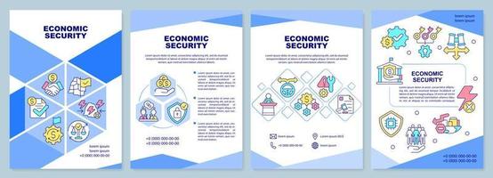 Economic security blue brochure template. National safety. Leaflet design with linear icons. 4 vector layouts for presentation, annual reports.