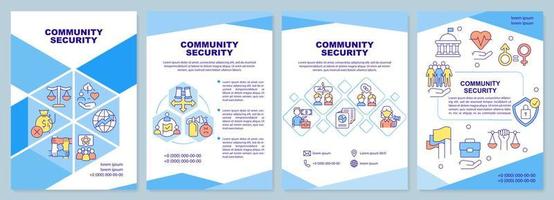 plantilla de folleto azul de seguridad comunitaria. grupo étnico. diseño de folletos con iconos lineales. 4 diseños vectoriales para presentación, informes anuales.