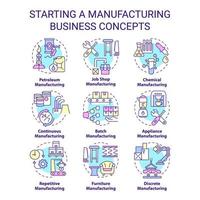 Starting manufacturing business concept icons set. Production process idea thin line color illustrations. Isolated symbols. Editable stroke. vector