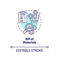 Bill of materials concept icon. Parts and components of product. Manufacturing stage abstract idea thin line illustration. Isolated outline drawing. Editable stroke. vector