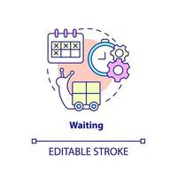 Waiting concept icon. Idle time. Commodities processing. Type of muda abstract idea thin line illustration. Isolated outline drawing. Editable stroke. vector