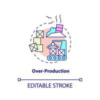 Overproduction concept icon. Excessive goods production. Type of muda abstract idea thin line illustration. Isolated outline drawing. Editable stroke. vector