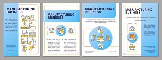 Manufacturing business blue brochure template. Production of goods. Leaflet design with linear icons. 4 vector layouts for presentation, annual reports.