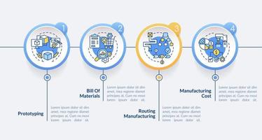 Plantilla infográfica circular de etapas de fabricación. proceso de producción. visualización de datos con 4 pasos. gráfico de información de la línea de tiempo del proceso. diseño de flujo de trabajo con iconos de línea. vector