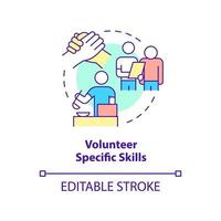 Volunteer specific skills concept icon. Assist and provide service. Helping refugees abstract idea thin line illustration. Isolated outline drawing. Editable stroke. vector