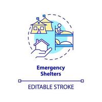 Emergency shelter concept icon. Temporary living space. Way to help refugees abstract idea thin line illustration. Isolated outline drawing. Editable stroke. vector