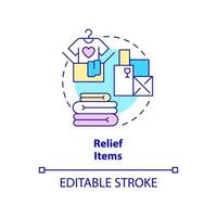 Relief items concept icon. Provide necessary goods. Way to help refugees abstract idea thin line illustration. Isolated outline drawing. Editable stroke. vector