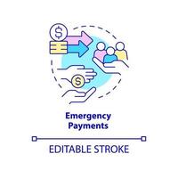 icono del concepto de pagos de emergencia. asistencia financiera. forma de ayudar a los refugiados idea abstracta ilustración de línea delgada. dibujo de contorno aislado. trazo editable. vector