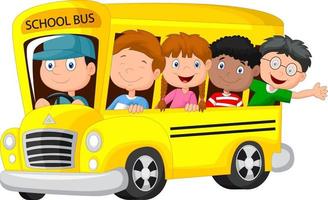 autobús escolar con niños felices vector