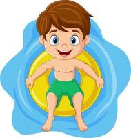 Cartoon little boy floating with inflatable ring vector