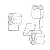 juego de papel higiénico. elemento de baño objeto de dibujos animados blanco. varios rollos de toallas de papel sobre fondo blanco. bosquejo del garabato