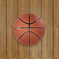 Basketball on the wood floor. top view. 3d render photo