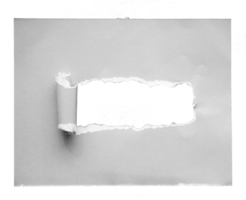 papier déchiré avec les côtés déchirés des rouleaux enroulés. un long trou noir déchiré sur le papier blanc. papier déchiré réaliste avec les bords déchirés pour l'espace de copie et le texte. png