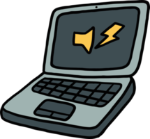 icona del computer portatile, tema di trasmissione nel design disegnato a mano. illustrazione dell'icona del podcast carino png