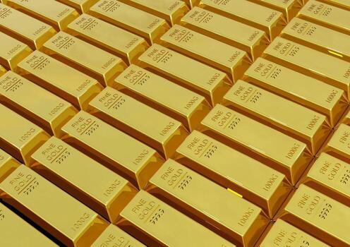 3d render gold bar stack background, Financial concepts photo