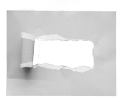 papier déchiré avec les côtés déchirés des rouleaux enroulés. un long trou noir déchiré sur le papier blanc. papier déchiré réaliste avec les bords déchirés pour l'espace de copie et le texte. png