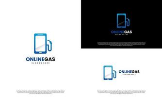 online gas logo design on isolated background, gas pump combine with smartphone logo modern concept vector