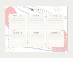 Back to school timetable. Hand drawn. Classroom timetable. Plan note education. Planner, table class, template. Organizer paper weekly. vector
