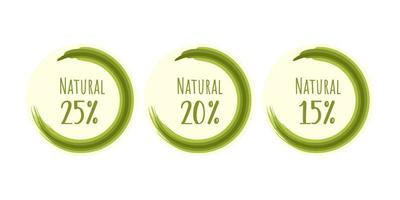 Natural Eco friendly stamp icons. Vector illustration with green circle authors brush, organic. Eco friendly sticker.