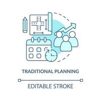 Traditional planning turquoise concept icon. Type of planning abstract idea thin line illustration. Employing resources. Isolated outline drawing. Editable stroke vector