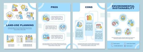 Land-use planning blue brochure template. Environmental sustainability. Leaflet design with linear icons. 4 vector layouts for presentation, annual reports