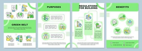 Green belt green brochure template. Regulations for building. Leaflet design with linear icons. 4 vector layouts for presentation, annual reports