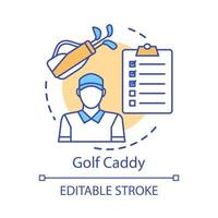 icono de concepto de caddie de golf. entrenador deportivo, ilustración de línea delgada de idea de entrenador. asistente de jugador personal del estadio de campo, personal. instructor, trabajador. dibujo de contorno aislado vectorial. trazo editable vector