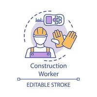 Construction worker concept icon. Builder, laborer idea thin line illustration. Repair, maintenance employee. Hard hat worker, handyman. Manual labour. Vector isolated outline drawing. Editable stroke