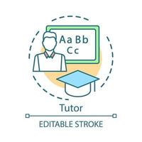 Tutor concept icon. Private teacher idea thin line illustration. Courses training. Educator, pedagogue. School personnel. Foreign language tutor. Vector isolated outline drawing. Editable stroke