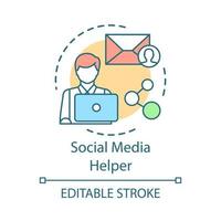 Social media helper concept icon. Users support operator, consultant idea thin line illustration. Customer service. SMM manager, digital marketer. Vector isolated outline drawing. Editable stroke