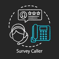 Survey caller chalk icon. Call center agent. Operator with headset, consultant manager. Client services and communication. Automated phone surveys. Isolated vector chalkboard illustration