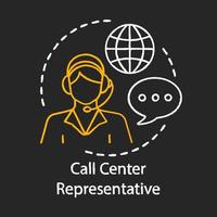 Call center representative chalk icon. Online support, hotline operator, consultant manager. Office, help desk worker, dispatcher. Telemarketing calls. Isolated vector chalkboard illustration