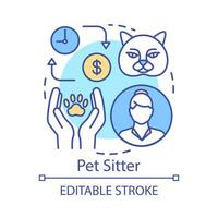 Pet sitter concept icon. Domestic animal care idea thin line illustration. Part time job. Temporary employment. Pet nanny, concierge, sitting service. Vector isolated outline drawing. Editable stroke