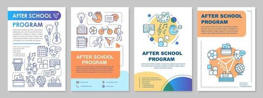 After school program cover design brochure template layout. Afterschool learning center. Flyer, booklet, leaflet print design with linear illustrations. Vector page layouts for annual reports, posters