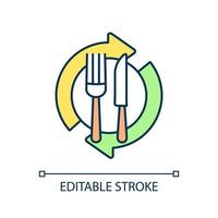 Regular nutrition RGB color icon. Healthy nourishment and meal. Eco friendly cutlery. Breakfast and dinner. Isolated vector illustration. Simple filled line drawing. Editable stroke.