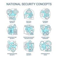 conjunto de iconos de concepto turquesa de seguridad nacional e internacional. ideas de seguridad de los países ilustraciones en color de línea delgada. símbolos aislados. trazo editable. vector