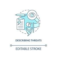 Describing threats turquoise concept icon. Learning enemy forces. National security abstract idea thin line illustration. Isolated outline drawing. Editable stroke. vector