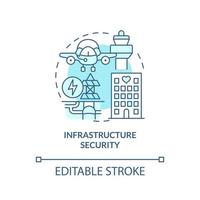 icono de concepto turquesa de seguridad de infraestructura. dimensión de la ilustración de línea delgada de idea abstracta de seguridad nacional. dibujo de contorno aislado. trazo editable. vector