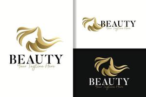 Beauty women hair feminine gold logo design template vector