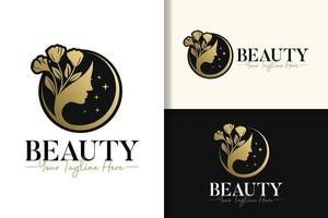 Beauty women natural feminine gold logo design template vector