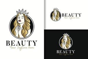 Beauty women queen feminine gold logo design template vector