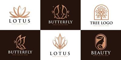 Set lotus, butterfly, woman feminine logo design template vector